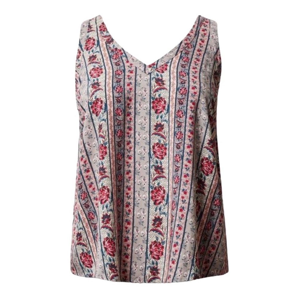 Torrid 1X Vintage Striped Floral Challis Stitch Detail Tank NWT